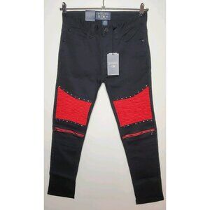 BLEECKER & MERCER MEN'S SKINNY FIT PANTS BLACK/ RED NEW / TAG P606
